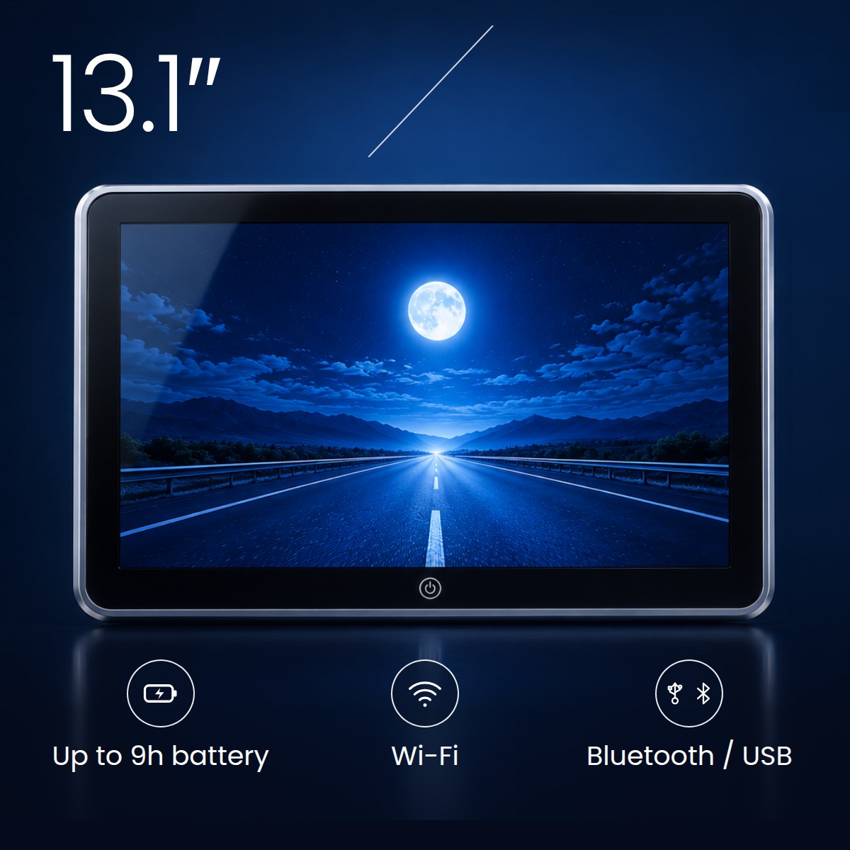 13.1″ screen: up to 9h battery, Wi-Fi, Bluetooth and USB